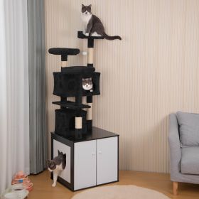 Cat Litter Box Enclosure with Cat Tree, Enlarged Cat Tower with Hidden Cat Washroom Furniture,