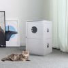 2-Tier Functional Wood Cat Washroom Litter Box Cover with Multiple Vents;  a Round Entrance;  Openable Door