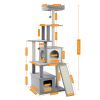 Modern Wood Cat Tree Cats Multi Floor Large Play Tower Sisal Scratching Post Kitten Furniture Activity Centre With Condo Playhouse Dangling Toy Grey