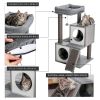 Cat Tree Luxury 34 Inches Cat Tower with Double Condos; Spacious Perch; Fully Wrapped Scratching Sisal Posts and Replaceable Dangling Balls Gray